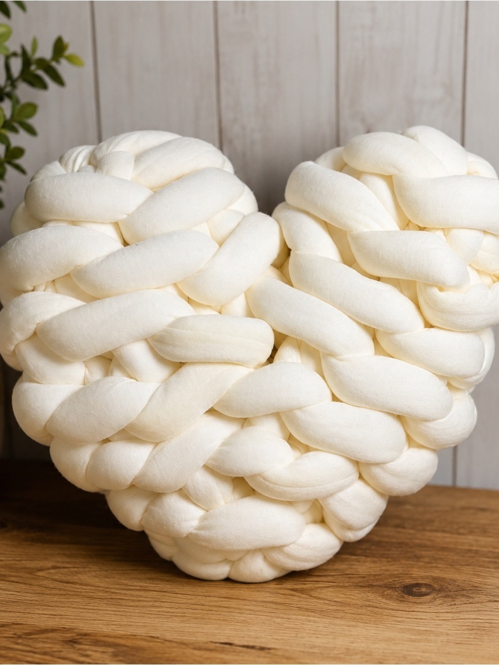 Handmade Chunky Knit Heart Pillow IvoryCozy Home Décor